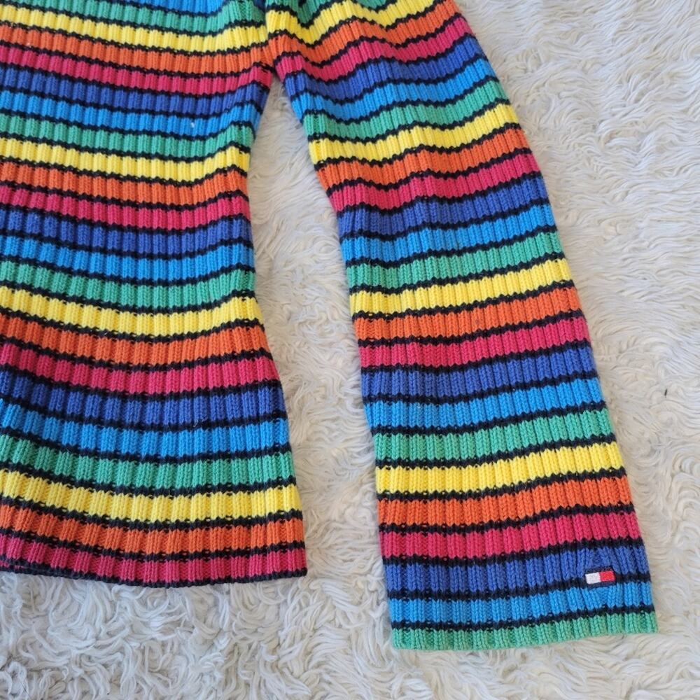 Tommy Hilfiger Rainbow Striped Turtleneck Sweater Large Vintage Y2K - Picture 3 of 8